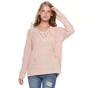 Ribbed‎ Lace-Up Cuff Long Sleeve Sweater Size XS